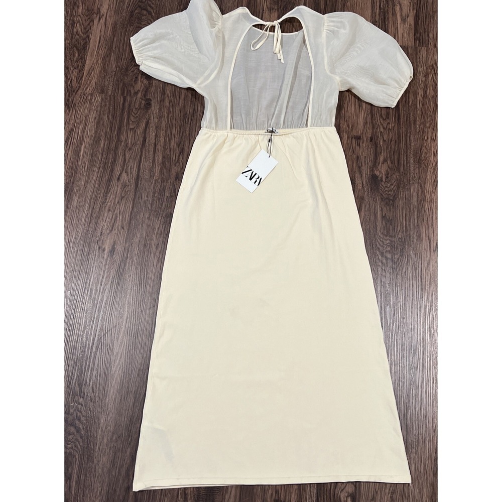 Zara Combination knit dress Size Medium Cream Long Feminine Puf Sleeve - Picture 4 of 7